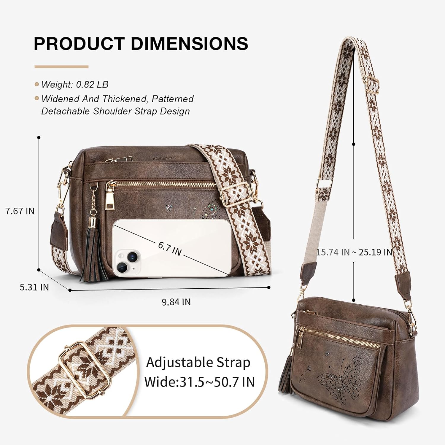 Crossbody Bags for Women Trendy Leather Crossbody Purse Shoulder Handbags Butterfly Design - Image 4