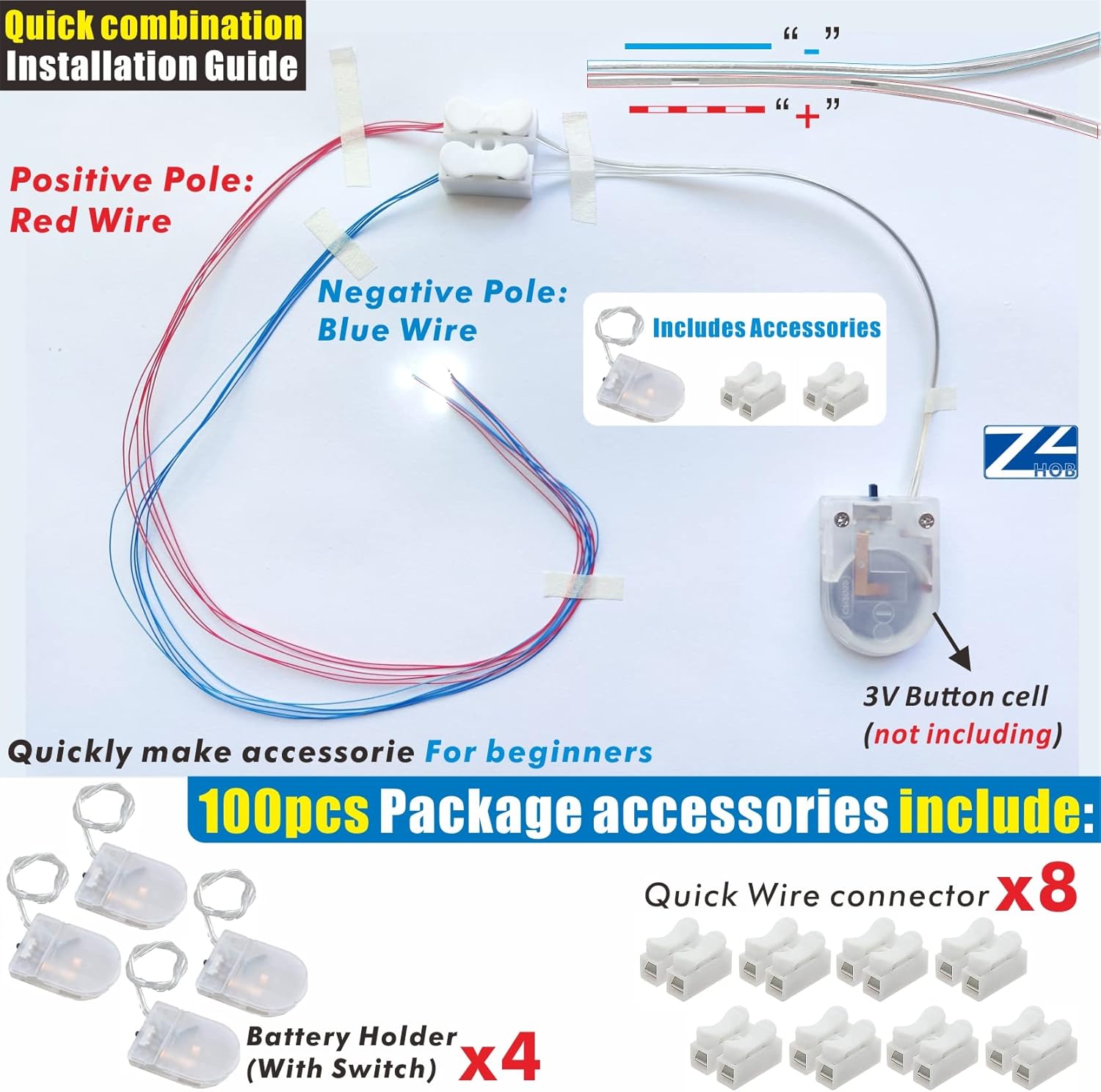 100pcs Pre-Wired Micro LED Pre-soldered 0805 SMD LEDs with Assembly Accessories for Beginner Model Building(Mix 10 Colors - 100pcs)