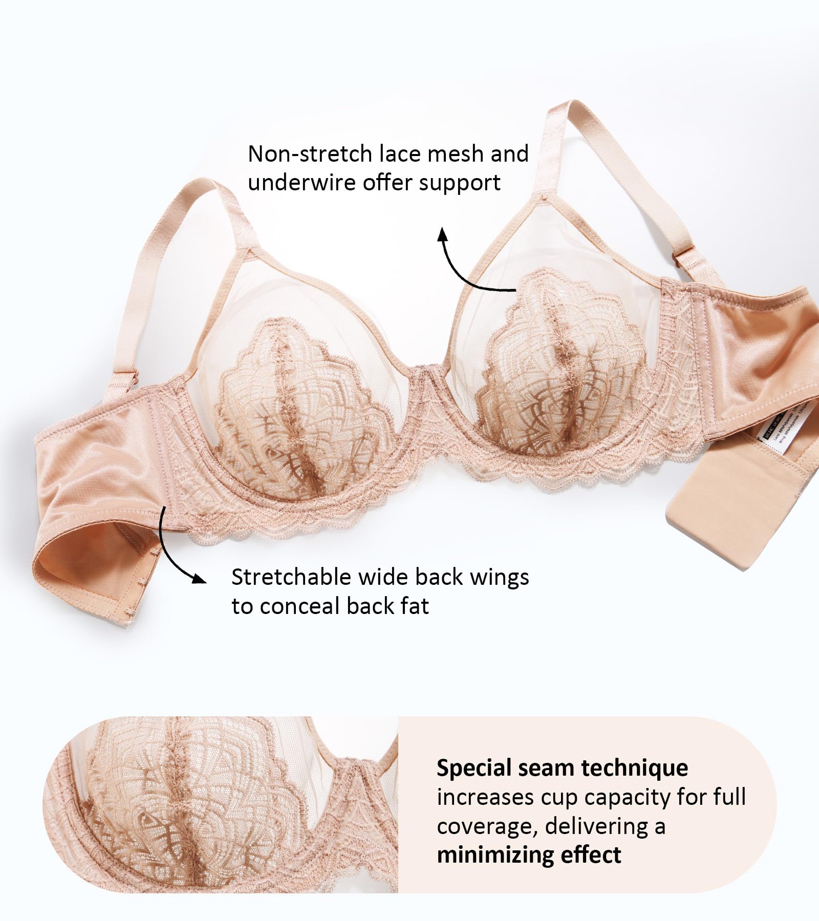 DotVol Femmes Minimizer Sexy Lace Plus Taille Full Coverage Underwire Soutien-Gorge Quotidien