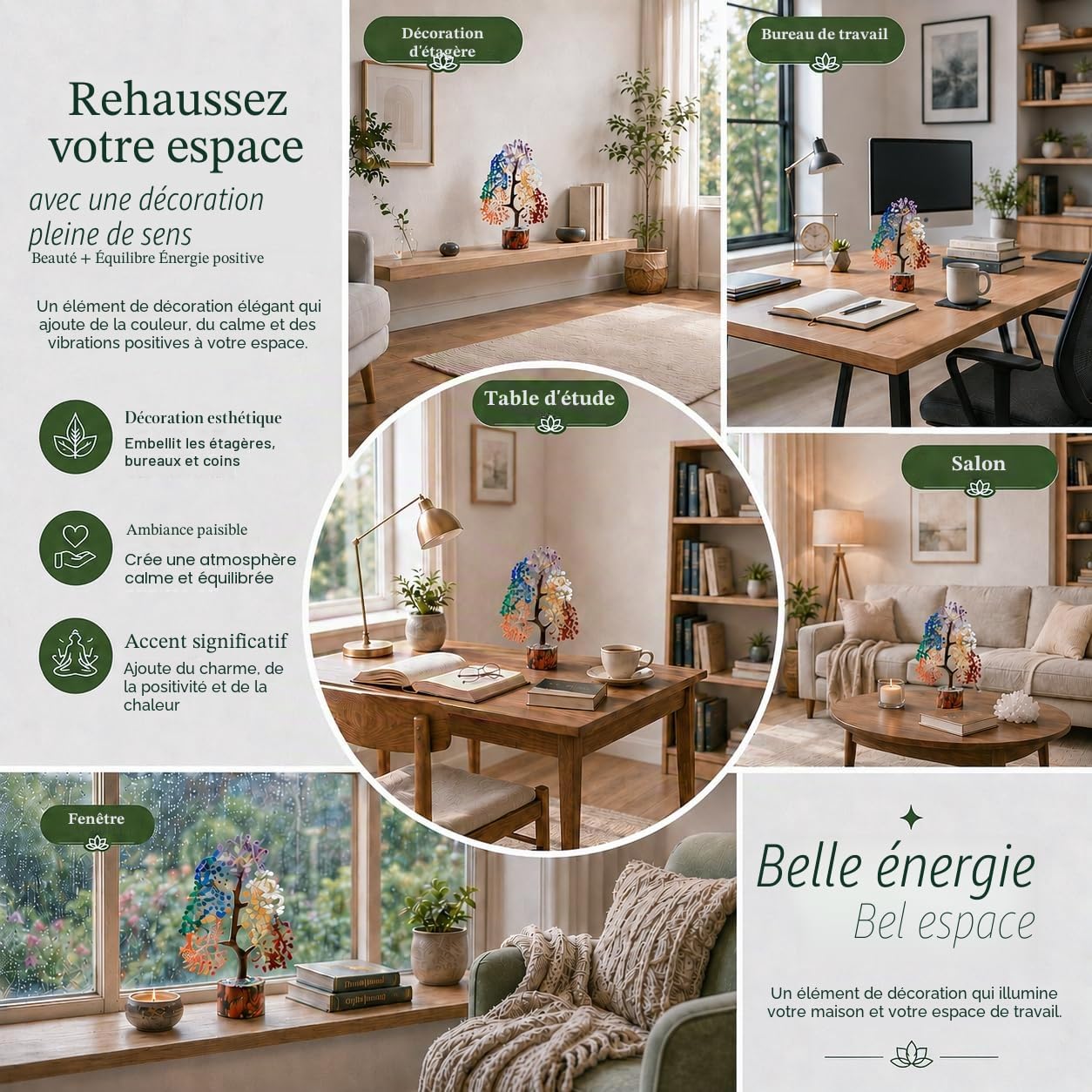 Crocon L'original Bonsaï d'arbre de guérison en Pierres précieuses Naturelles Sept Chakras pour Cristal Reiki, équilibre de guérison, Bonne Chance, décoration de méditation spirituelle, Cadeau
