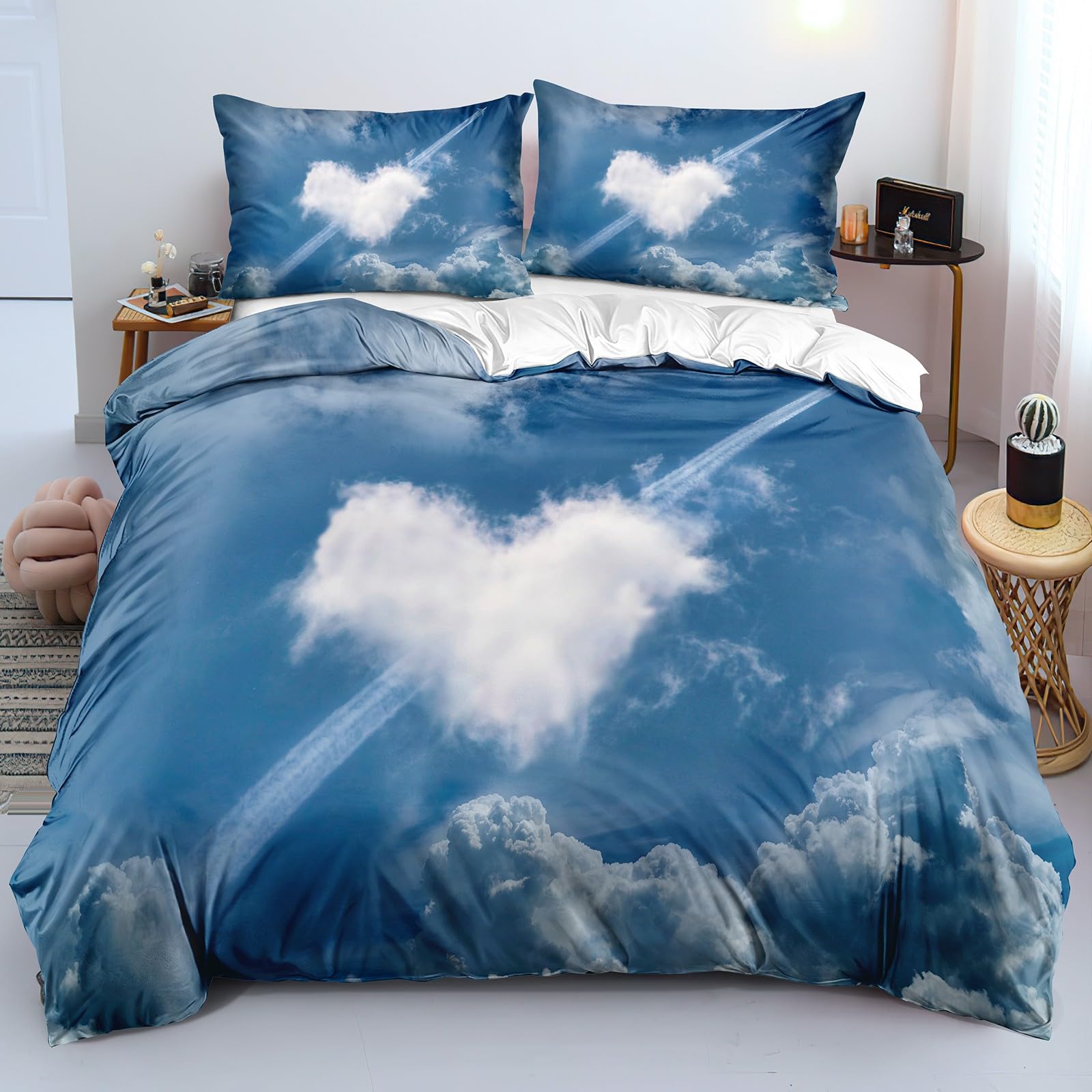 Parure de Lit 240x260 cm Ciel Impression 3D Microfibre Douce Réversible