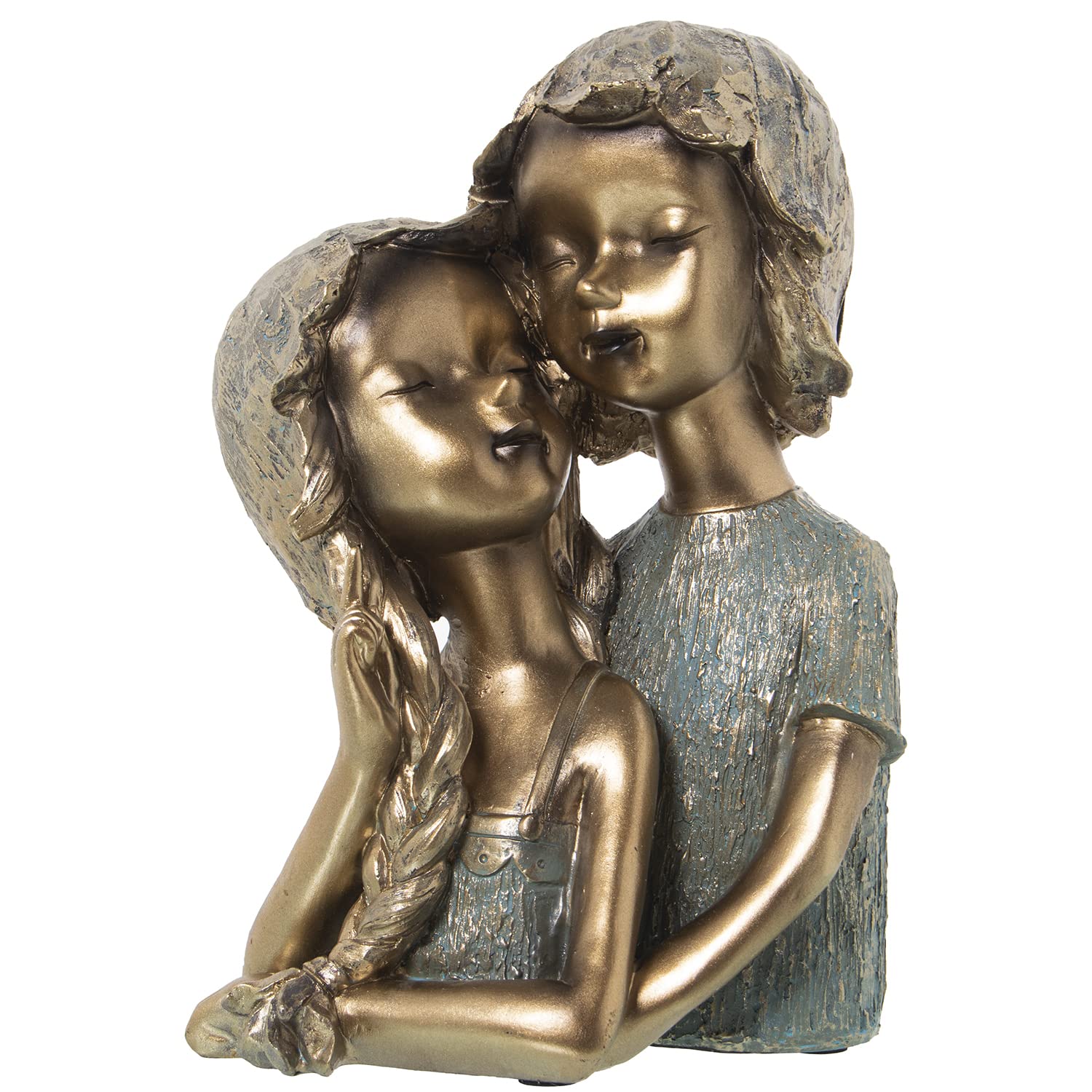 Sculpture couple d'enfants dorés résine 19x15x28cm objet déco design maison
