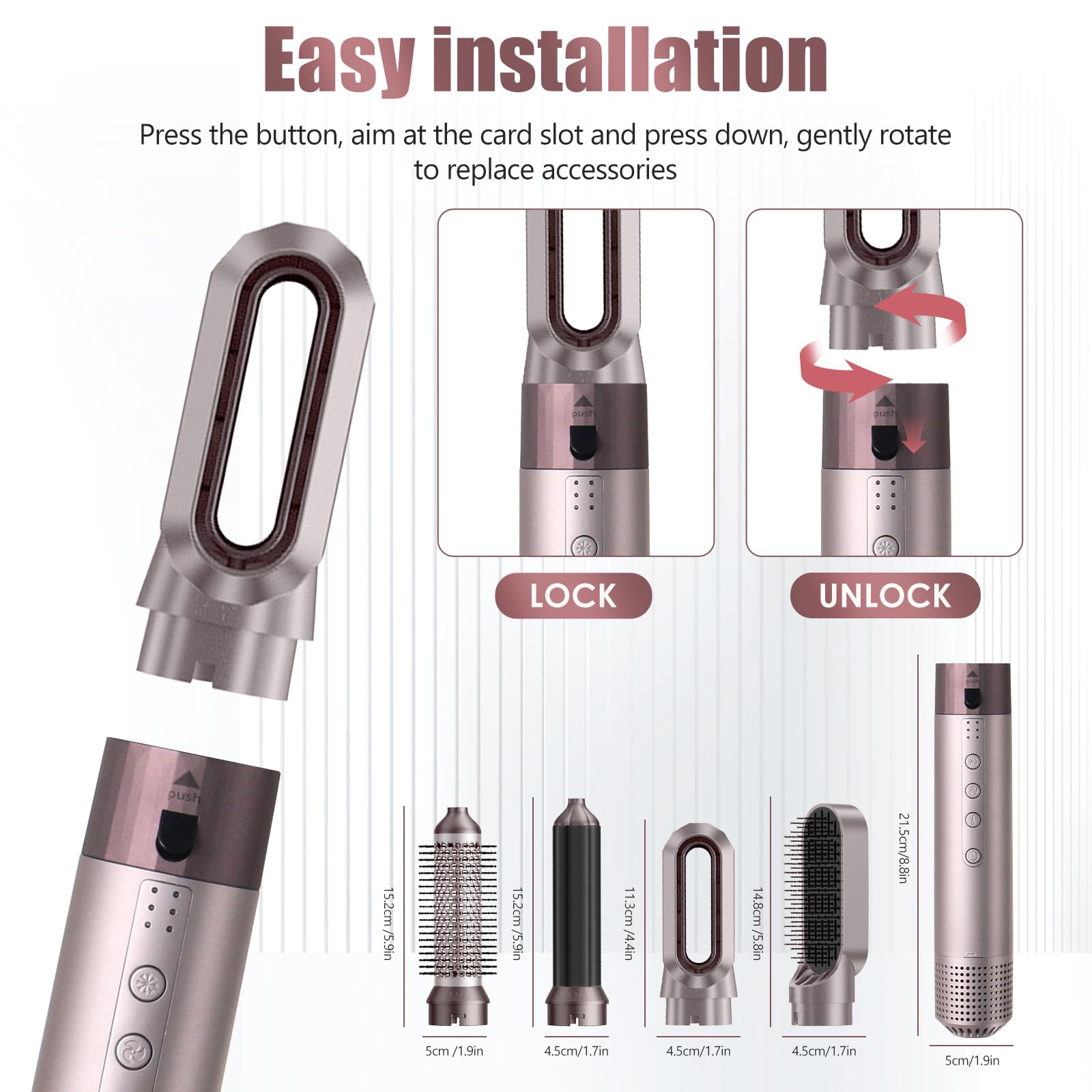 Cepillo Secador De Pelo, Air Styler 5 en 1, Cepillo de Aire 1350W | Cepillo de Aire Caliente 110000 RPM, Multifuncional Modelador, Cepillo alisador pelo para Volumen/Doblar/Suavizar/Secar