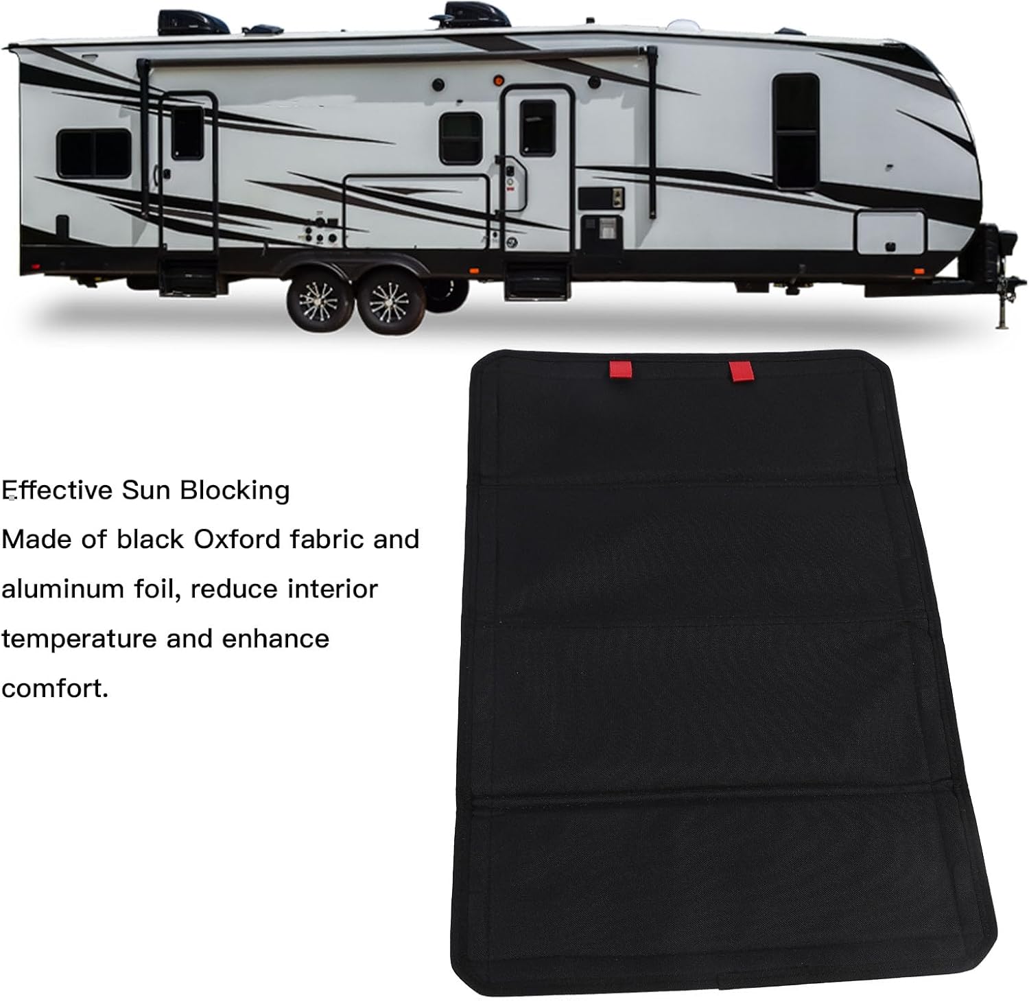 RV Window Shade 64X41cm(25X16 Inch), Black Oxford Fabric with Foil Layer, Foldable Sun Block Cover for Campervan Travel Trailer Privacy Protection