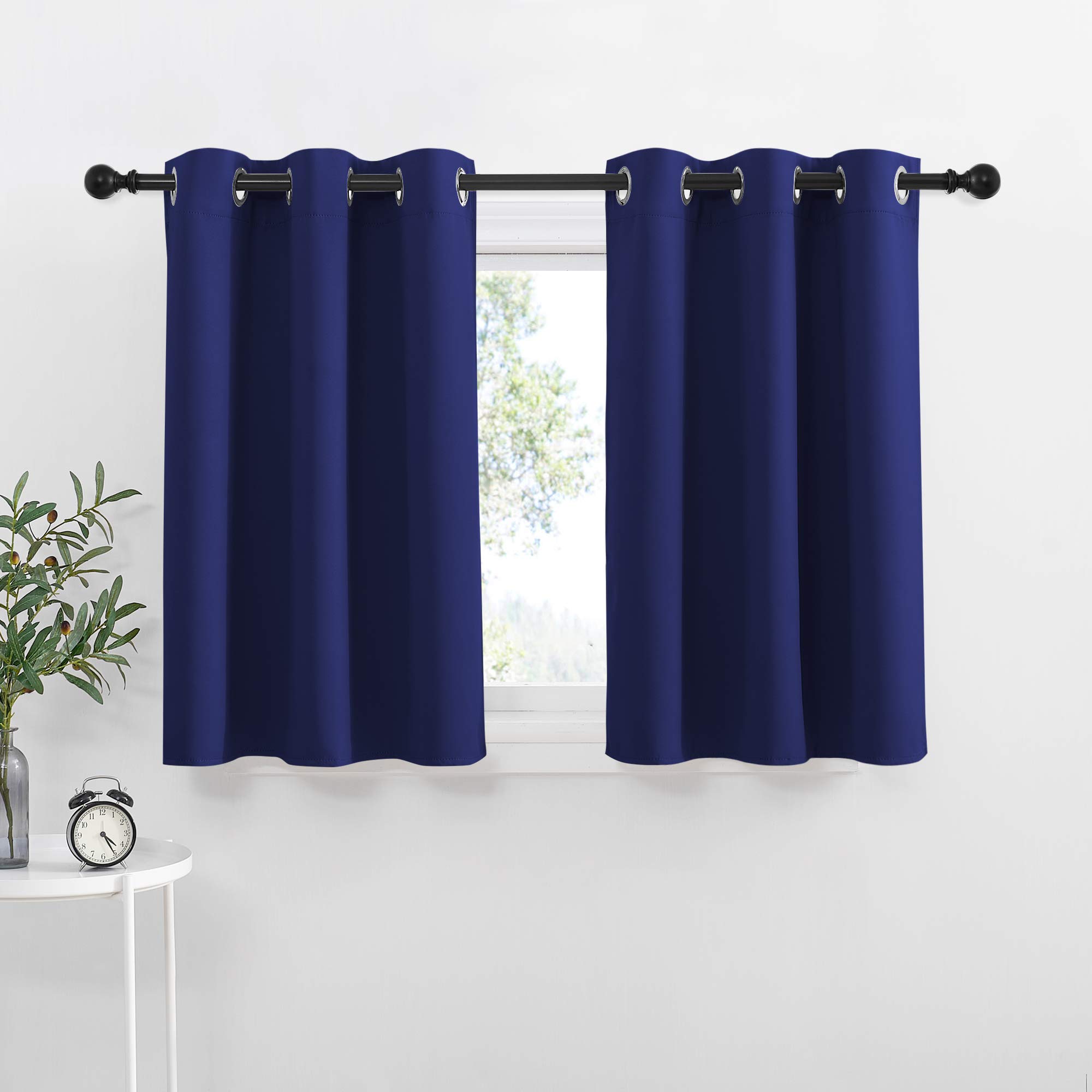 NICETOWN Navy Blue Blackout Kitchen Curtains - Energy Smart Blackout Grommet Curtain Panels for Bathroom, Loft Window (42W by 36L + 1.2 inches Header, Set of 2)