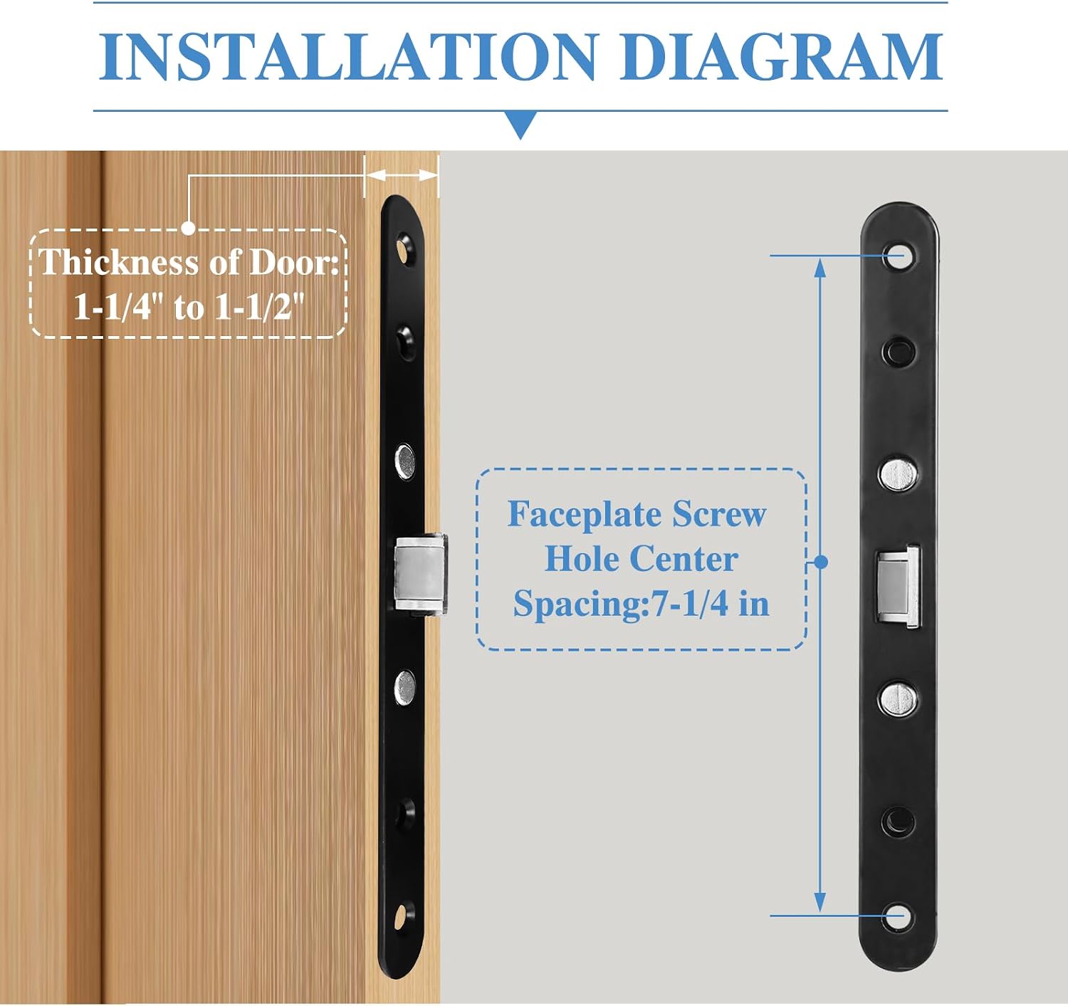 2 Point Bolt Mortise Lock Set Storm Door Fits Pella Handleset, Storm Door Lock Replacement Parts, Black Face Plate