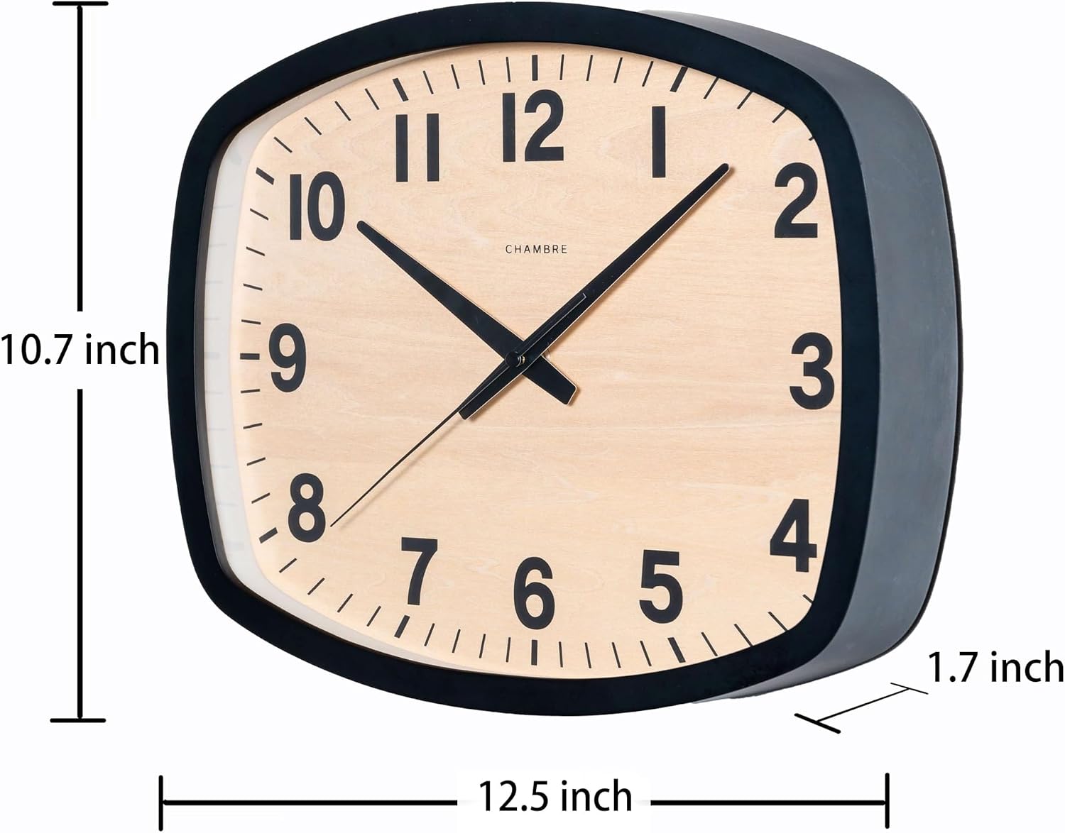 Made in Japan Handmade Wooden Wall Clock - Silent Non-Ticking Battery Operated, Handcrafted Solid North American Beech,Decorative Modern Design for Living Room Bedroom Office CH-028(Black)
