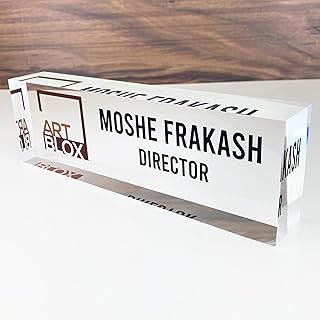 Artblox Office Desk Name Plate Personalized | Custom Name Plates for Desks with Your Logo On Clear Acrylic Glass - (8" x 2.5")