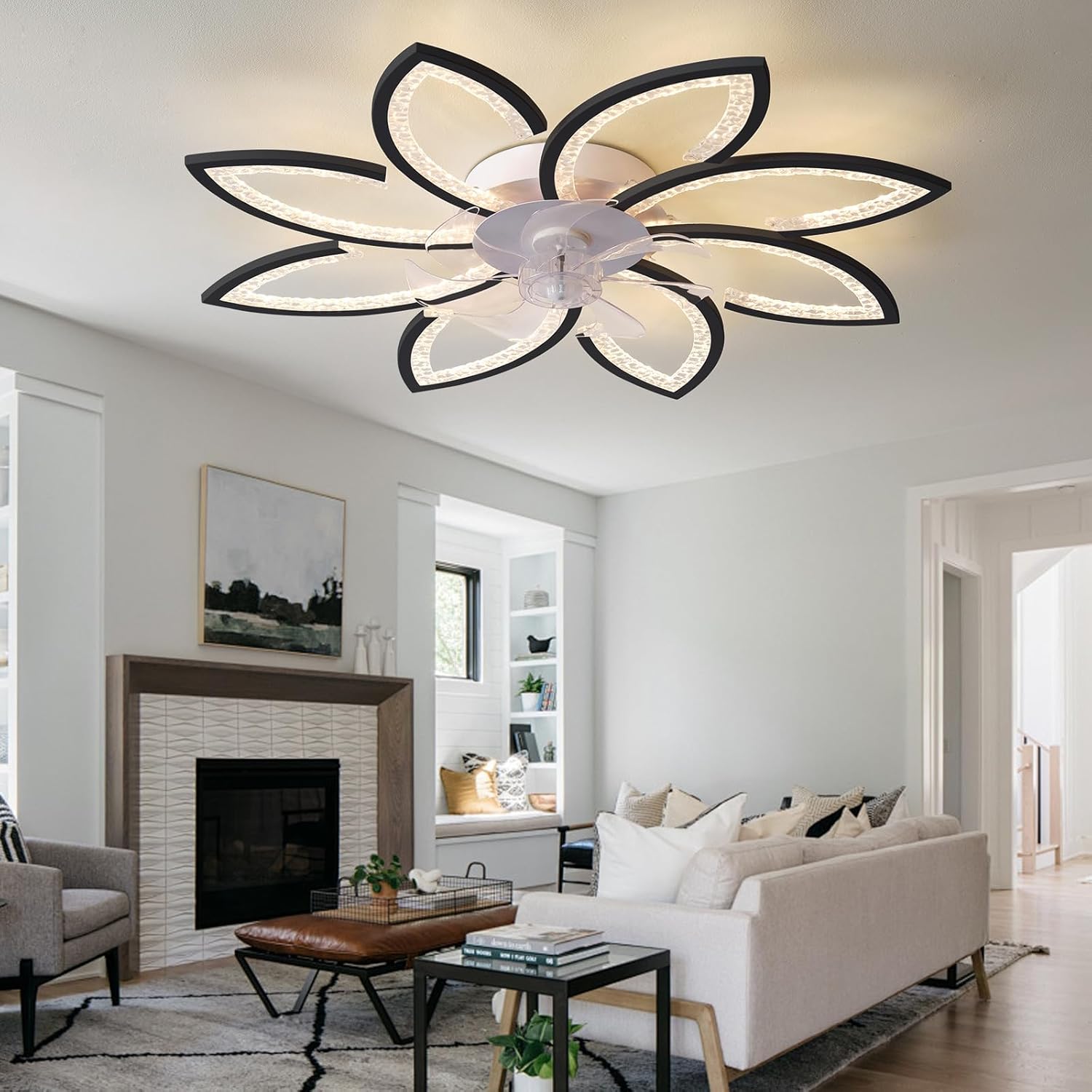 35.4In Ceiling Fan with Lights, Remote Control 3 Color Temperatures,6 Gear Wind Speed Fan Light, Energy Saving, Sleep-Friendly