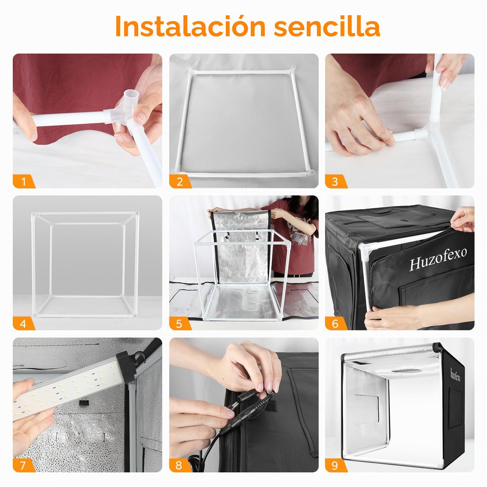 Caja de luz para estudio fotográfico, set de 80 x 80 x 80 cm, profesional, regulable, con luz LED CRI98, 6 fondos de colores, multiángulo para disparar