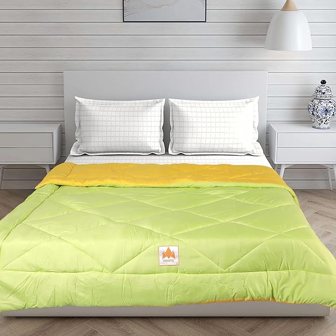 MOROFEEL 200 GSM Microfibre Reversible Single Bed Comforter ( Olive Green and Cheery Yellow , 7.5 ft x 5 ft )