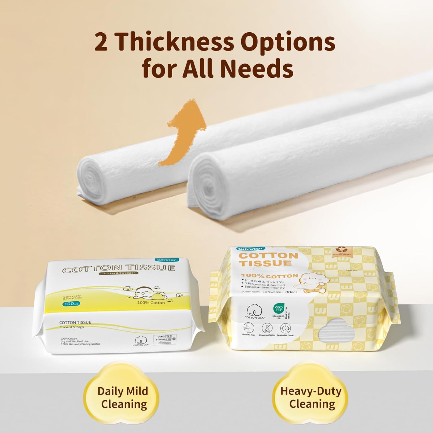 Winner 100% Cotton Dry Wipes, USDA Certified Baby Wipes, Soft & Gentle, Hypoallergenic & Unscented for Baby Sensitive Skin, Use Wet/Dry for Diaper Changes, Meals & Cleanup, Pack of 6, 600 pcs - Image 6