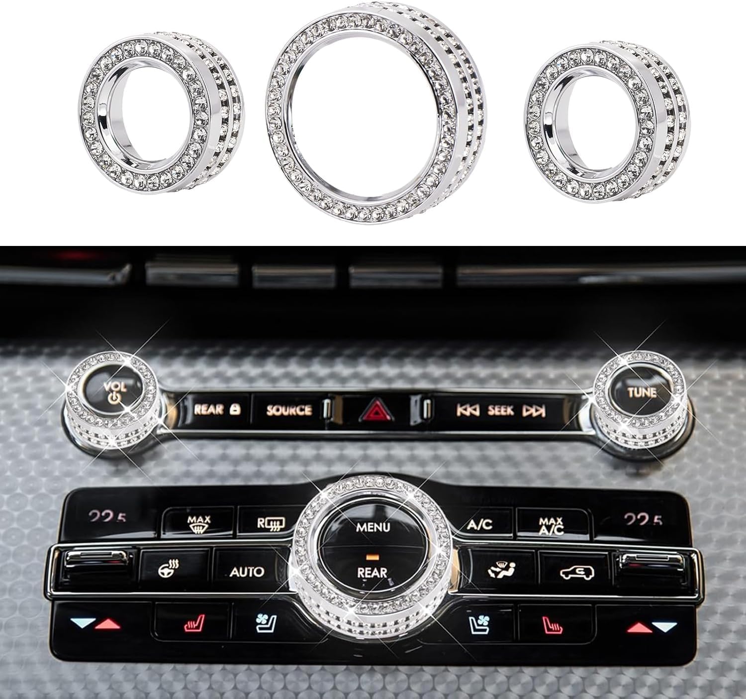 Bling Central Control Air Conditioning Audio Volume Knob,Crystal Interior Accessories Button Knob Covers Fits for Lincoln Aviator/Continental/Corsair/MKZ/MKZ Hybrid/Nautilus/Navigator/Navigator L.