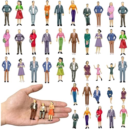 VICDUEKG 30 Pcs Mini People Figurines 1: 30 Scale Painted Miniature Museum People Sitting and Standing Tiny People Model Trains Architectural Project Little Plastic Figurines for Miniature Scenes
