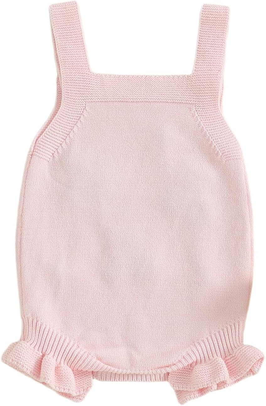 Infant Girl Cherry Sweater Rompers Sleeveless Embroidery Floral Ruffled Knit Bodysuit Newborn Baby Coming Home Outfit - Image 4