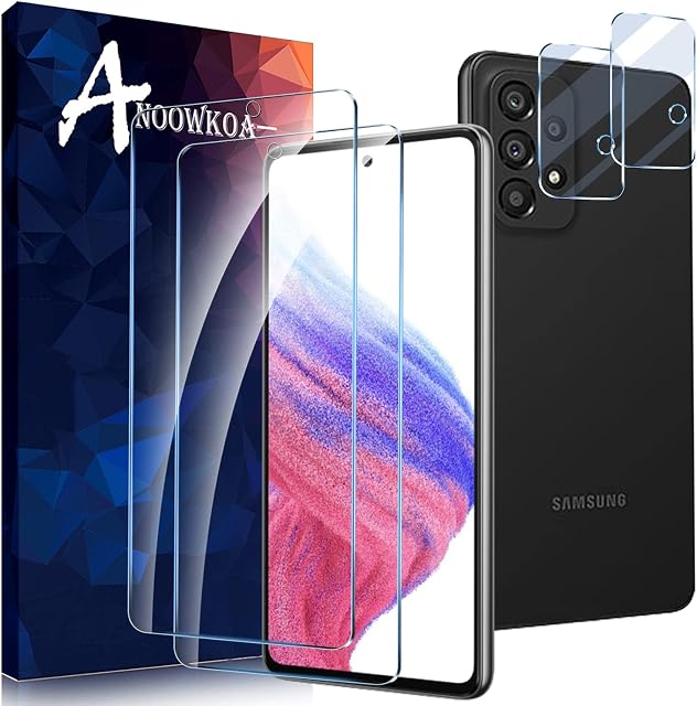 Anoowkoa for Samsung Galaxy A53 5G [2+2 Pack] Screen Protectors and Camera Lens Protectors, Guard Samsung Galaxy A53 5G Tempered Glass Film, Anti Fingerprints Protective Film