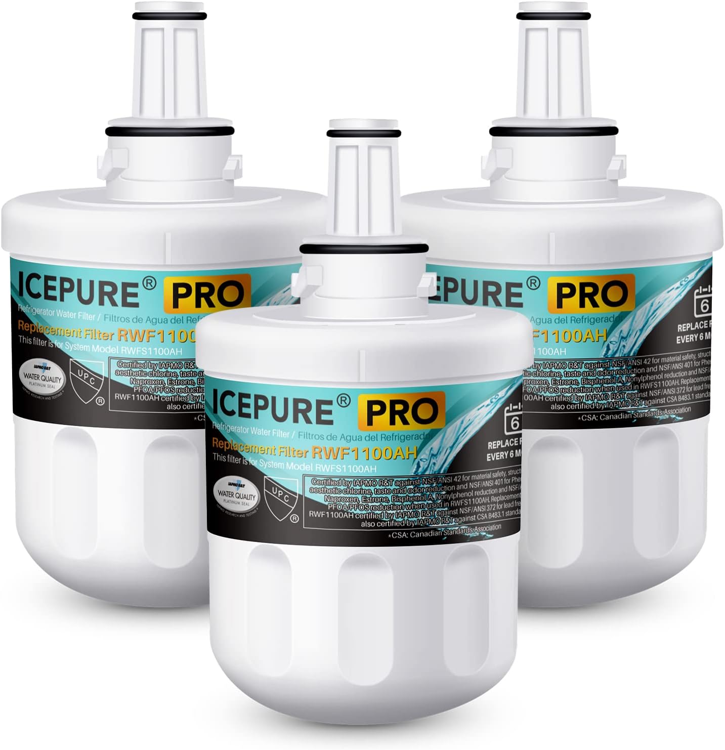 ICEPURE DA29-00003G Remove PFOA&PFOS, NSF/ANSI 401&473&53&42&NSF/ANSI/CAN 372 Water Filter, Replacement for Samsung DA29-00003A, Aqua-Pure Plus DA29-00003B, HAFCU1, RF267AERS, HDX-FMS-1, 3PACK