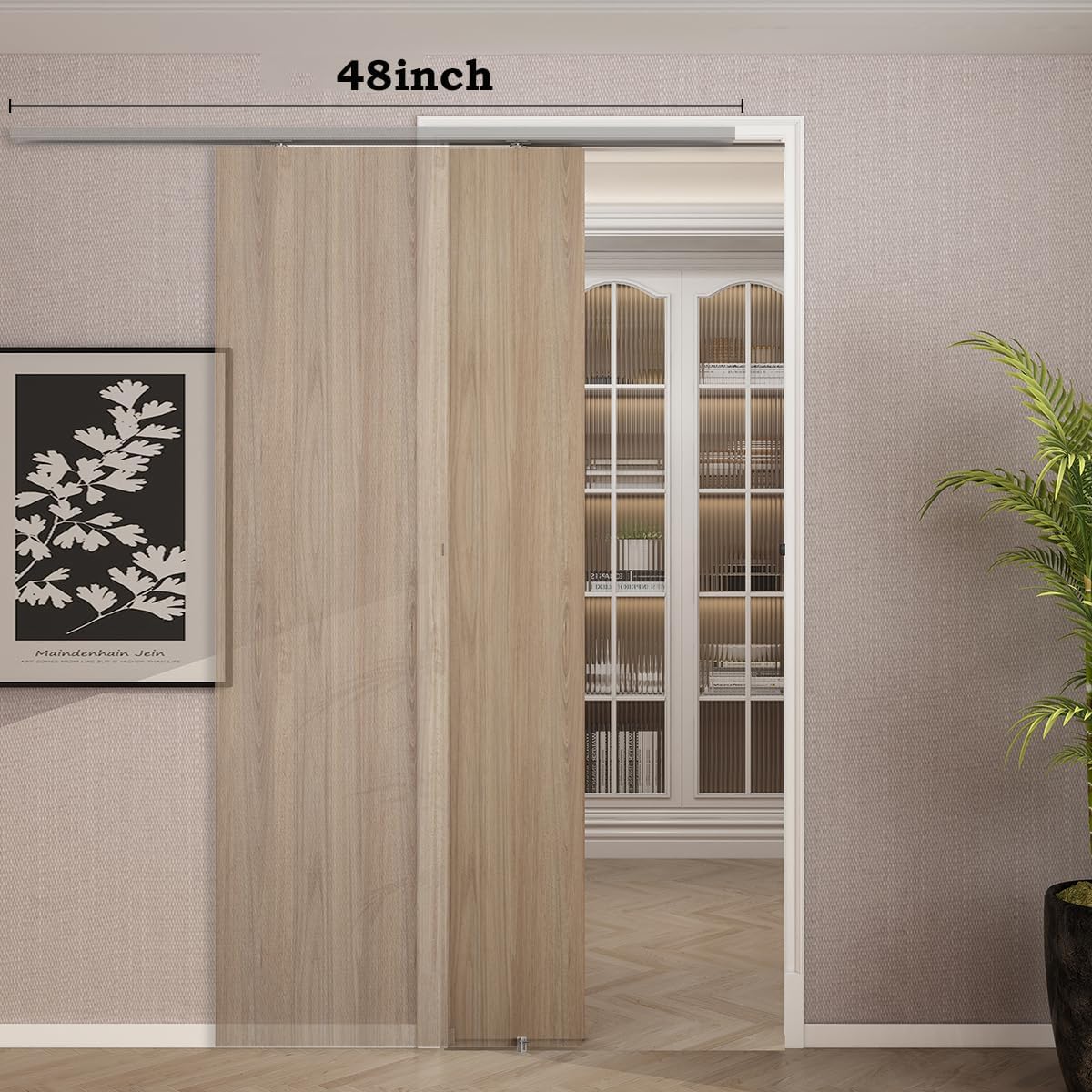 Pocket Door Hardware and Track Set, 48 Inch Sliding Door Aluminium Alloy Box Rail Hardware for Single Wooden Door,Silver