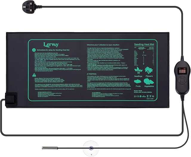 LERWAY Seedling Heating Mat with Thermostat and NTC Probe Warming Mat Waterproof 30W for Propagation Germination Tray Hydroponic Terrarium Reptile Amphibian Heat Mat 25.4cm*50.8cm