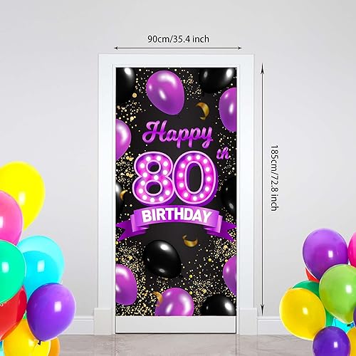 Miniatura 9 de Cartel de feliz cumpleaños 85 morado y negro, decoración temática de globos de confeti de 85 años para mujeres, decoraciones de fiesta de cumpleaños