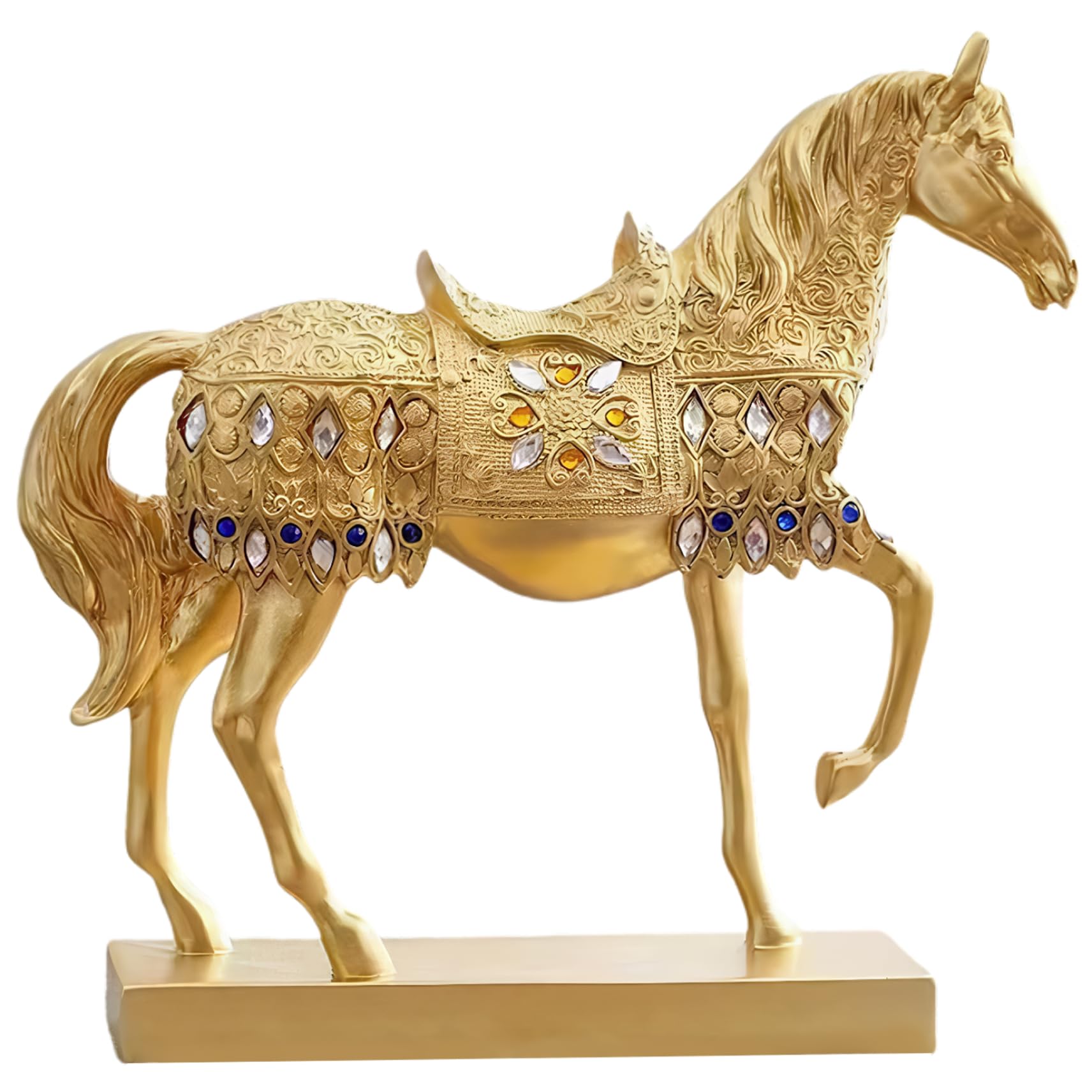 Sculpture de cheval doré de 28cm au design moderne et finitions luxe pour salon
