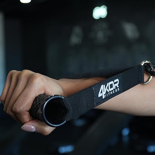 Miniatura 3 de 4KOR Fitness - Asas de ejercicio resistentes  Accesorios de agarre de goma para máquina de cable y bandas de resistencia, equipo de fitness de