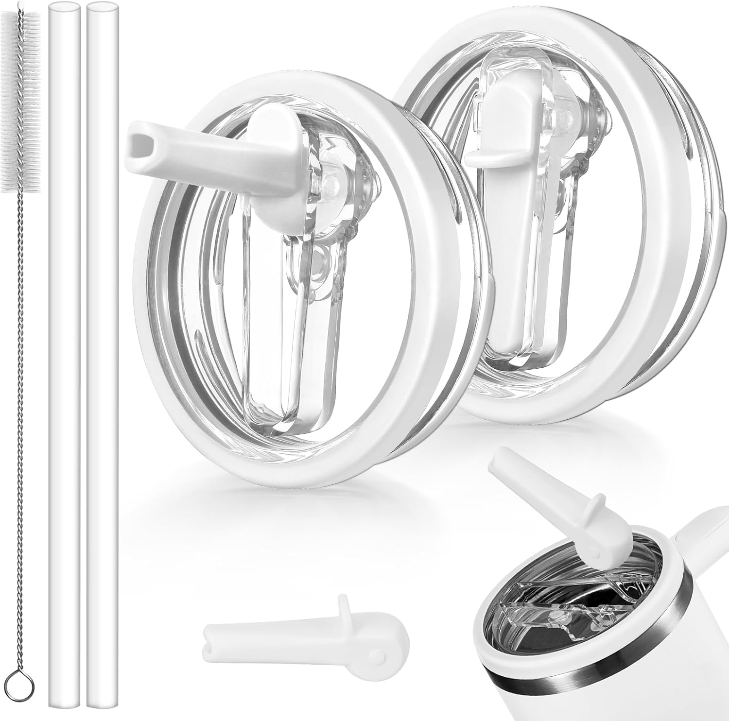 2 Pack Flip Straw Lid Replacement for Stanley 30 oz Cup Accessories, Leakproof Detachable Lids for 30 ounce Stanley Quencher H2.0 & ProTour Tumbler (White, White)