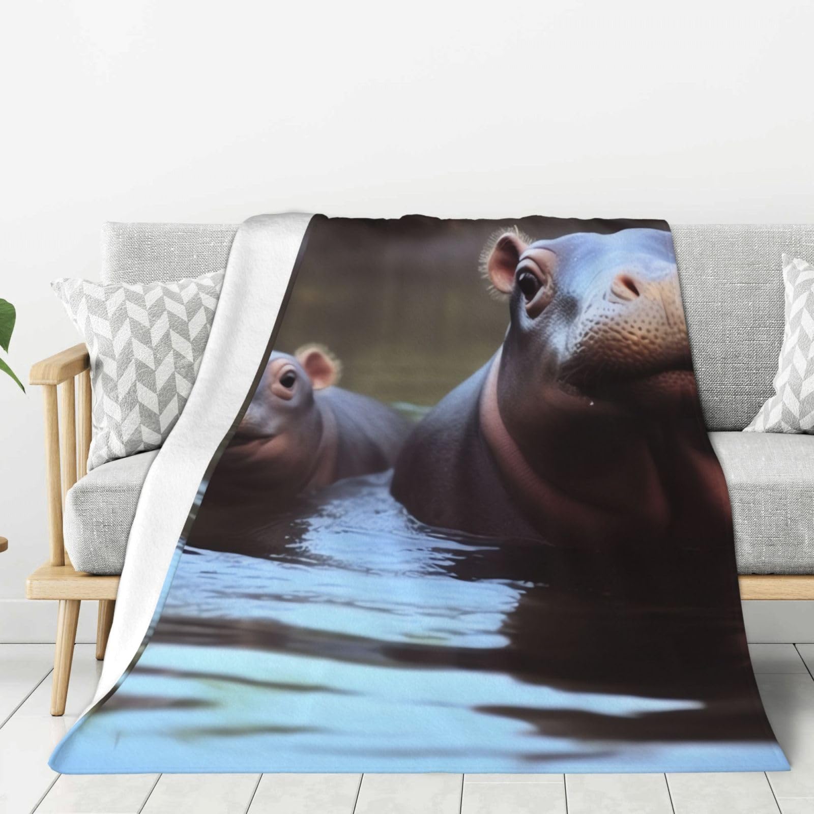 Baby Hippos Throw Blanket Plush Flannel Fleece Blanket, Soft Lightweight Cozy Blankets 40"X30" for Bed Couch Sofa Travel