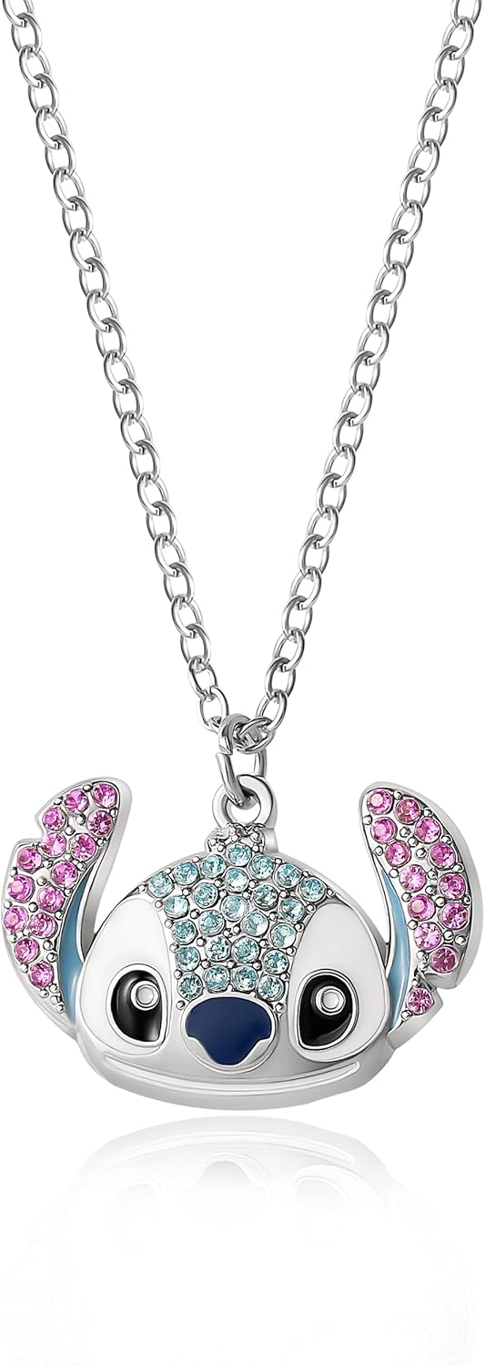 Disney Stitch Necklace for Women Official License, 16″+3″ Fashion Pave Crystal Stitch Jewelry for Women
