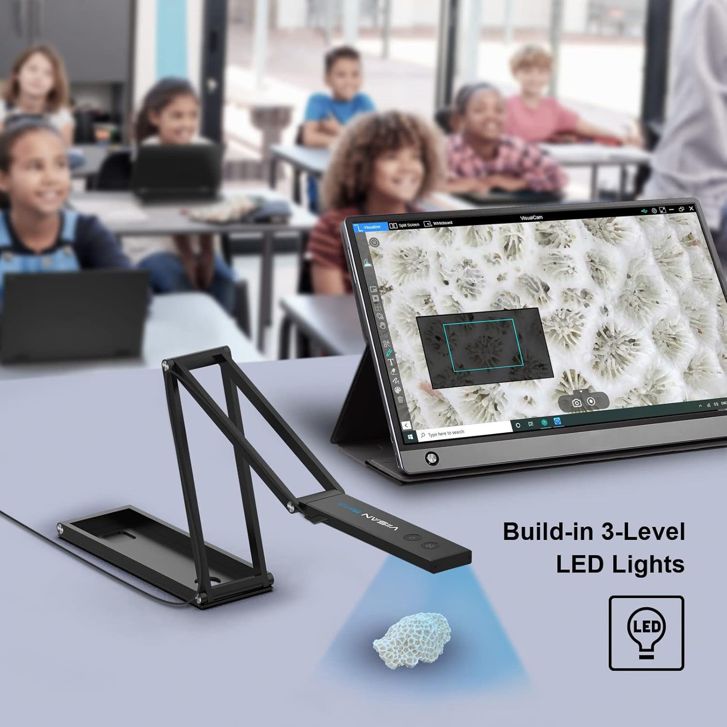 Document Camera/Webcam/Visualizer - VIISAN Plug-n-Play USB Document Webcam for Windows & Mac, Built-in Mic & LED Lights, 1944P Document Camera for Remote Teaching & Working, Video Calling & Recording