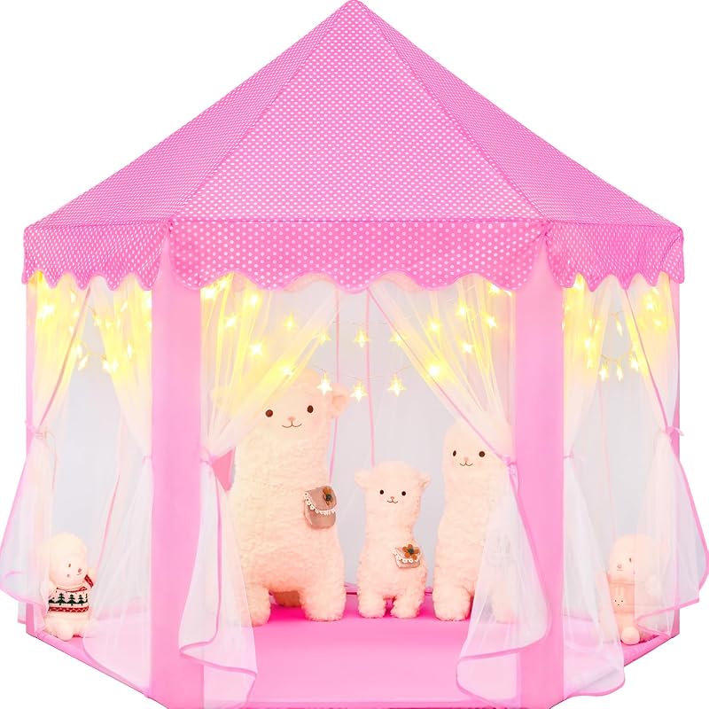 Tienda de campaña Princess para niñas - Casa de juegos Star Lit Castle, 55x53 pulgadas