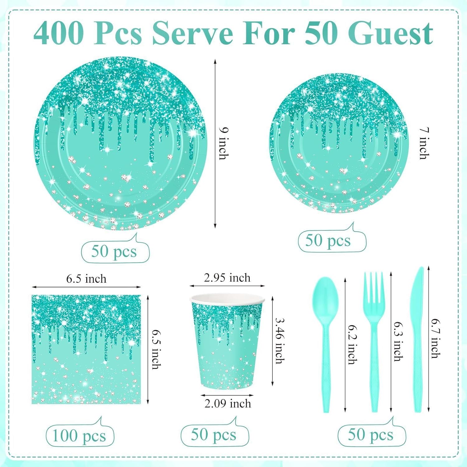 Gold Tassel Party Supplies Set for 50 Guests - Disposable Paper Plates, Cups, Napkins & Heavy Duty Plastic Silverware, Elegant Tableware for Birthday, Graduation, Wedding, Festivals (50, blue)