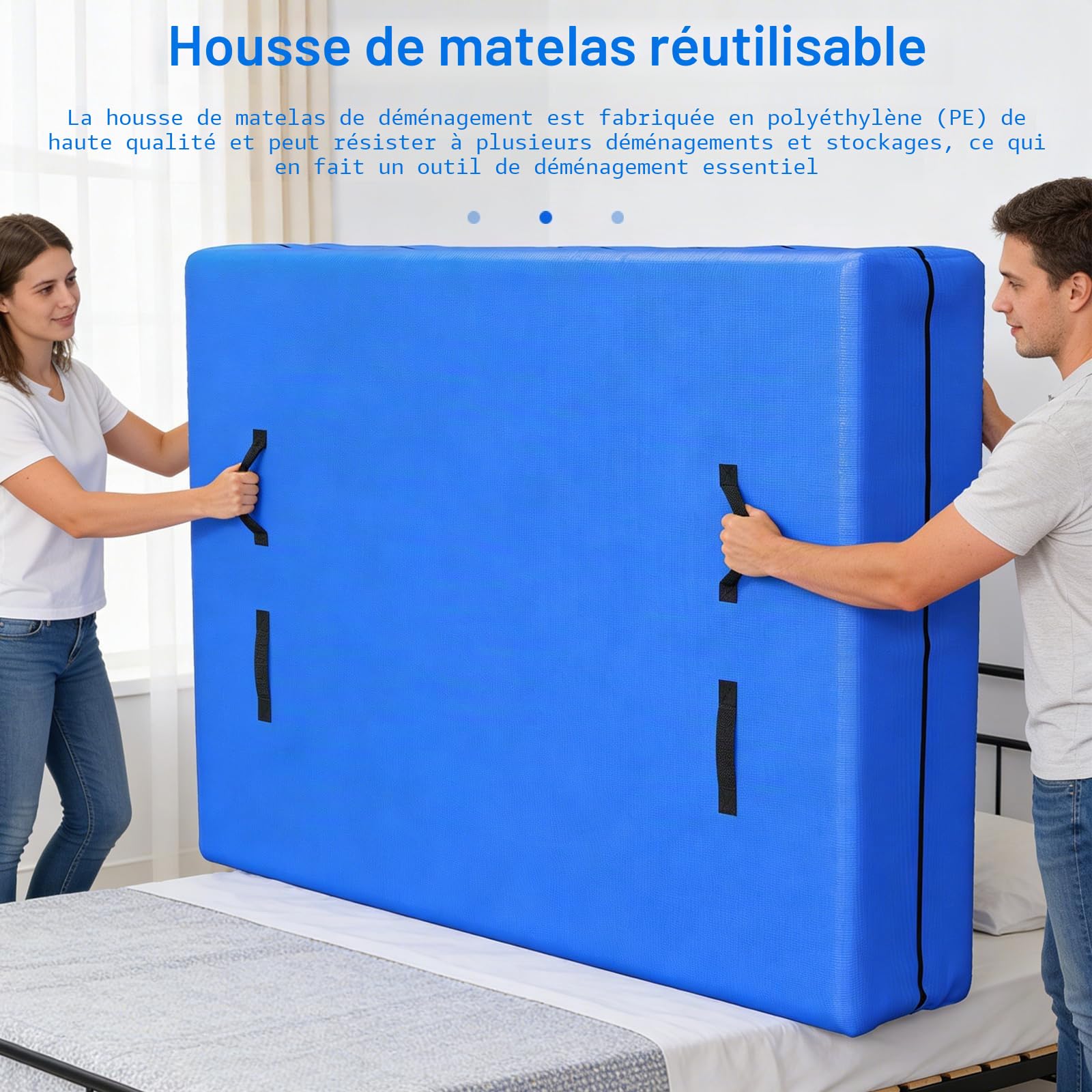 Housse de Déménagement Matelas, Housse de Protection Matelas pour Déménagement et Stockage Imperméable Indéchirable Équipée de 8 Poignées Renforcées et d'une Fermeture Éclair (160 x 200 cm)