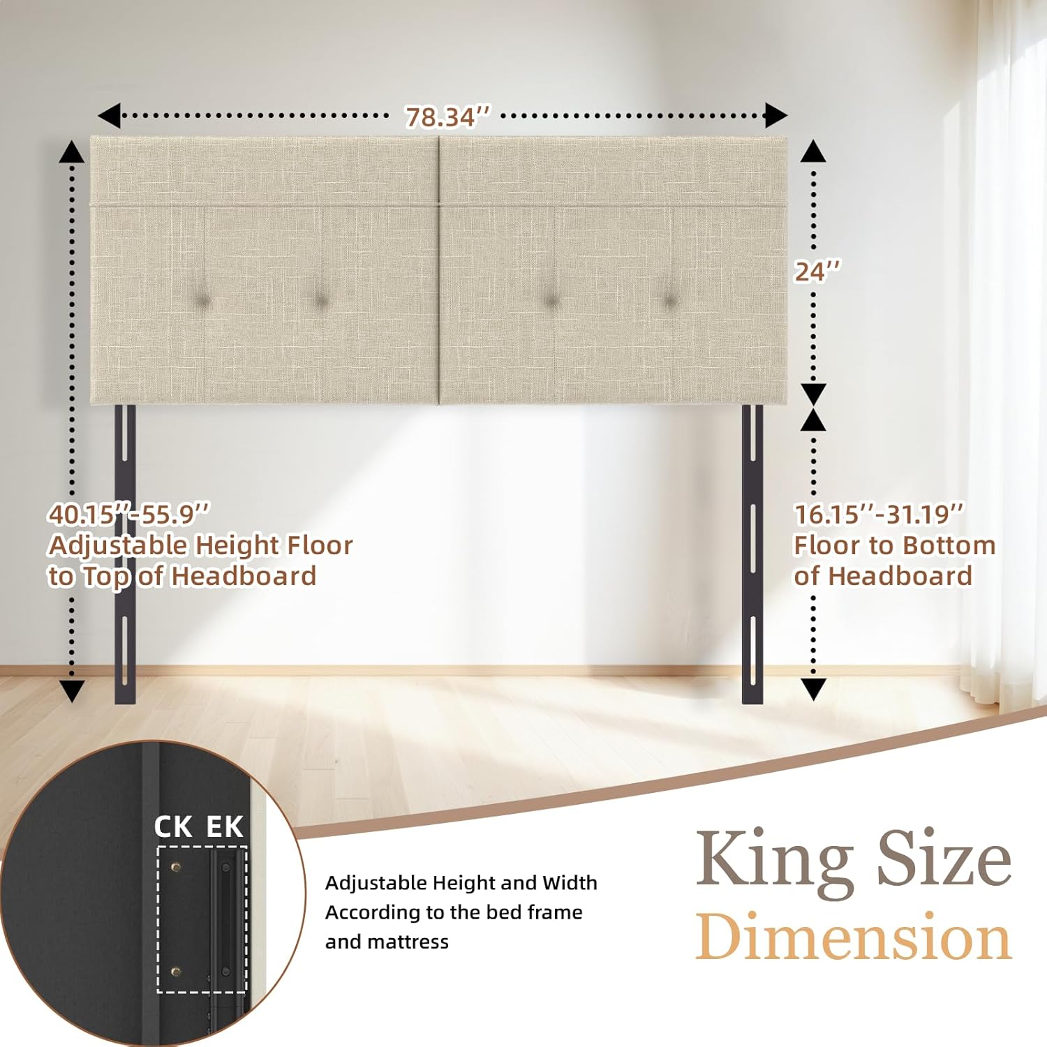 King Headboard Only, Headboard King with Sturdy Metal Legs, Tufted Upholstery Design Bed Headboards with Adjustable Width & Height (Linen)