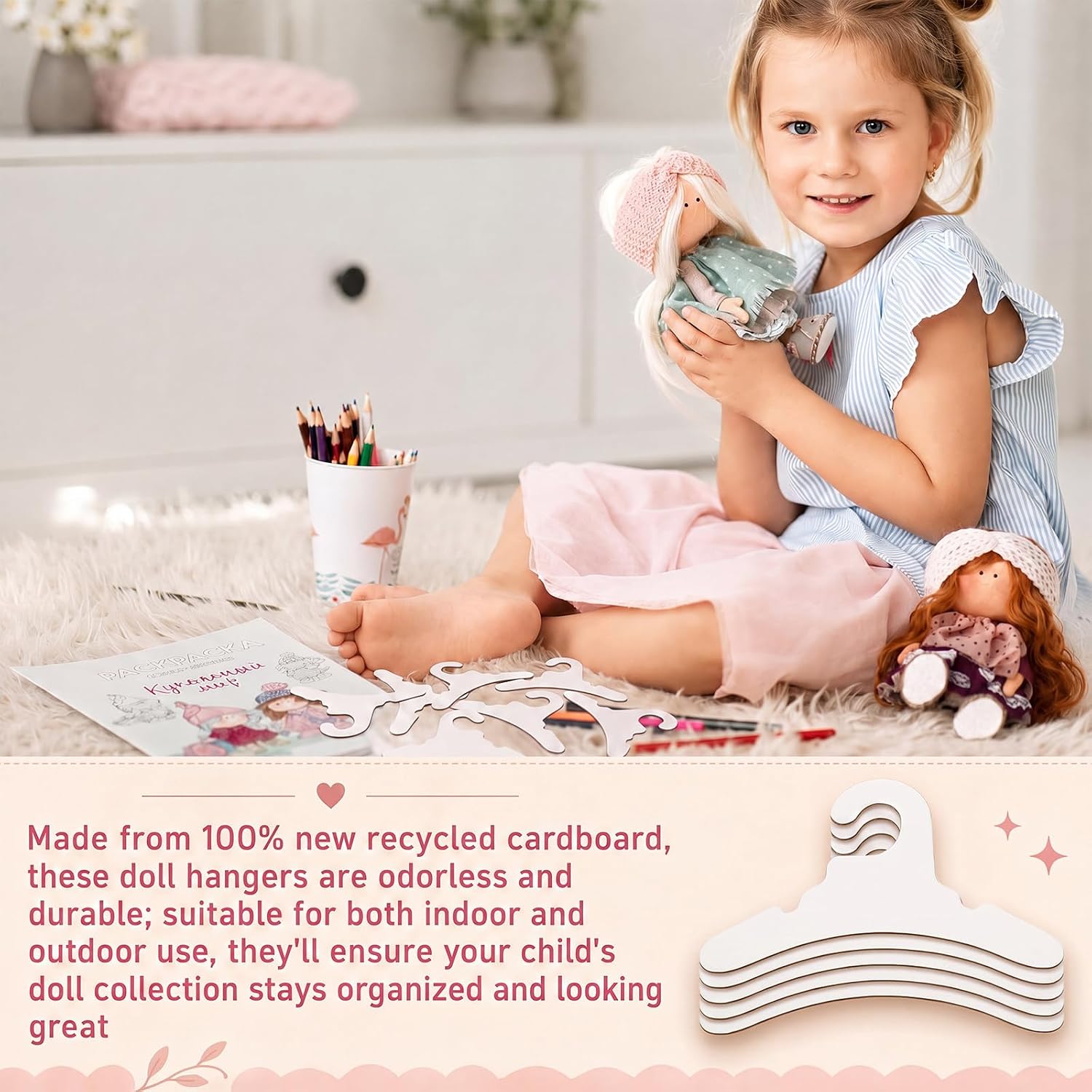 Threehoney 25 Pcs White Cardboard Doll Hangers, 7 in for 16-18 Inch Dolls