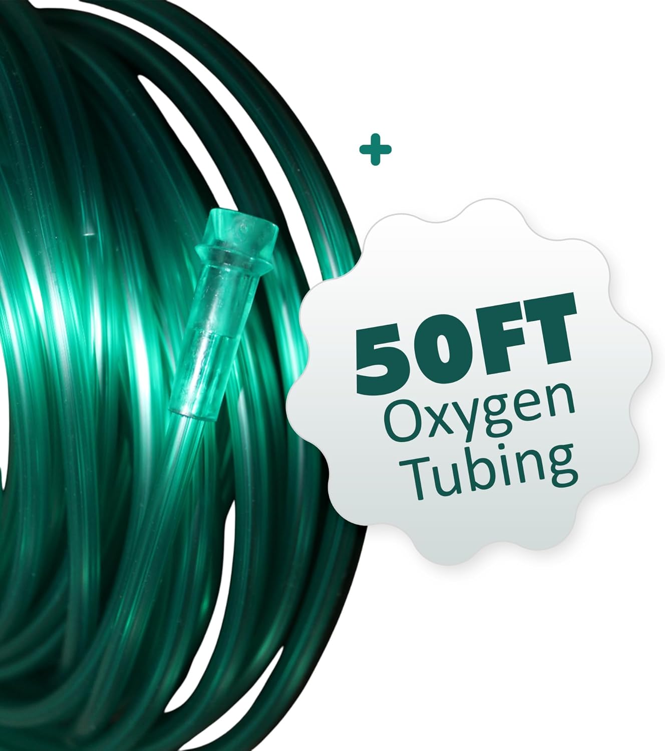 Bistras Oxygen Tubing 50FT Green Crush Resistant Non Kinking for Cannula Nasal Tubing and Oxygen Concentrator with Standard End Connectors, Swivel Connectors Included (4 pk)