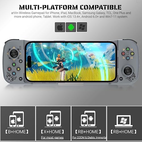 Miniatura 2 de arVin Bluetooth 5.0 Wireless Gaming Controller for iPhoneiPadiOSAndroidSamsungPC Gamepad Joystick with Back Button, Analog Triggers, Stretchable, 18