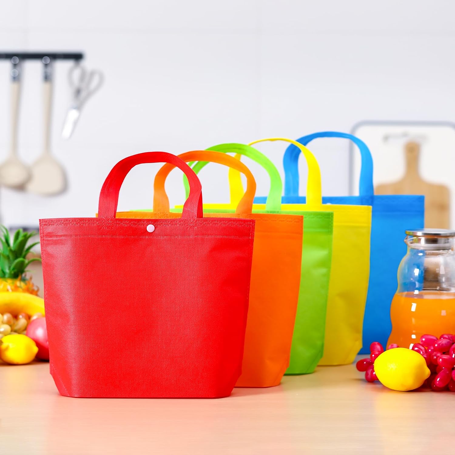 Paterr 150 Pcs Reusable Grocery Bags Bulk Large Grocery Shopping Tote with Handle Multicolor Non Woven Portable Tote Foldable Gift Bag with Button, 14.96 x 12.6 x 3.94 inches - Image 3