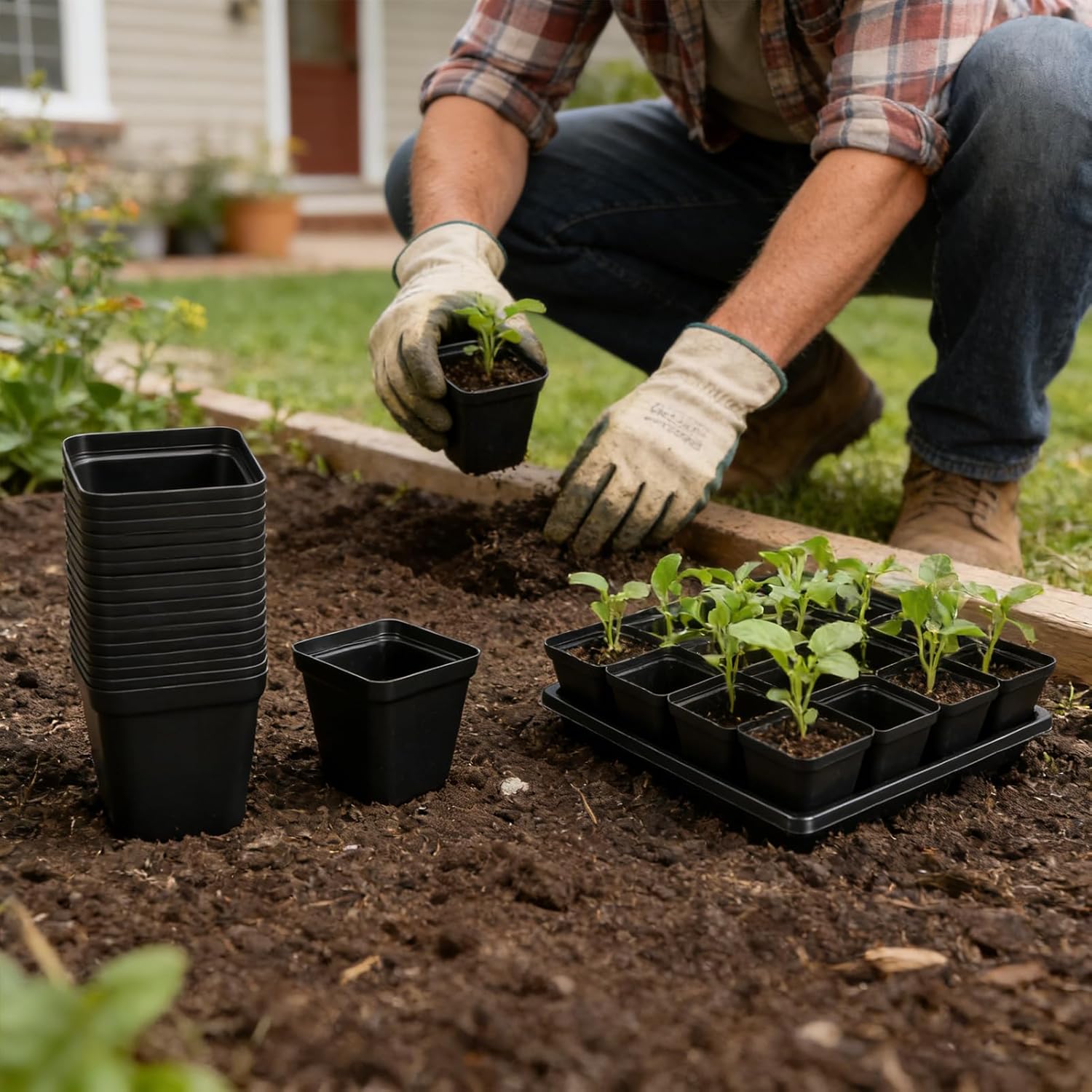 NNG 2.6 inch 100 Pcs Black Square Nursery Pots with 5 Pcs Plastic Seed Starting Trays,Plant Propagation Starter Kit Square Seed Starting Pots with Drain Holes - Image 7