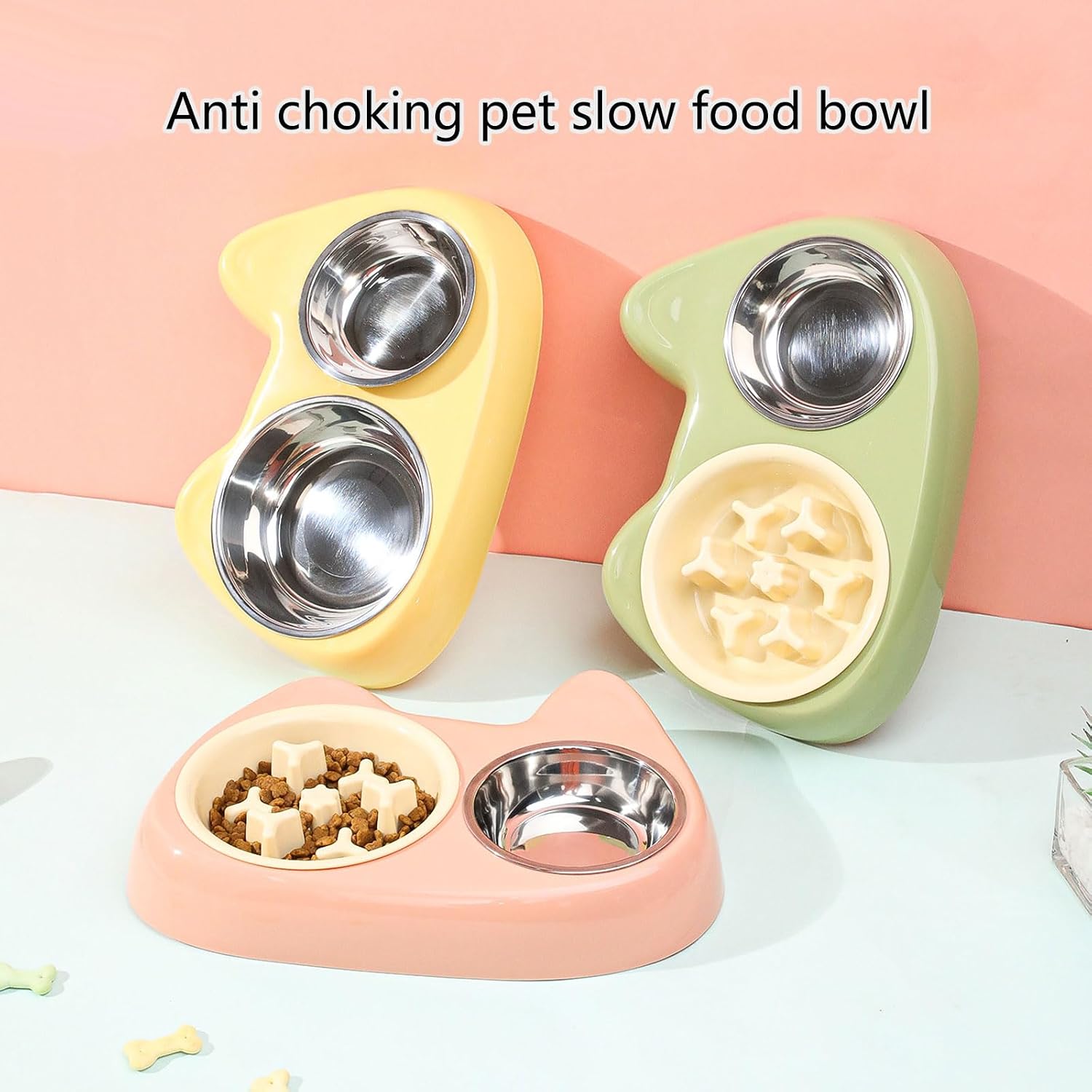 2PCS Pet Double Bowl Cats Slow Feeding for Food & Water Feeding Tilted Dog Feeder Cats Feeder Treat Dishware Pet Supplies