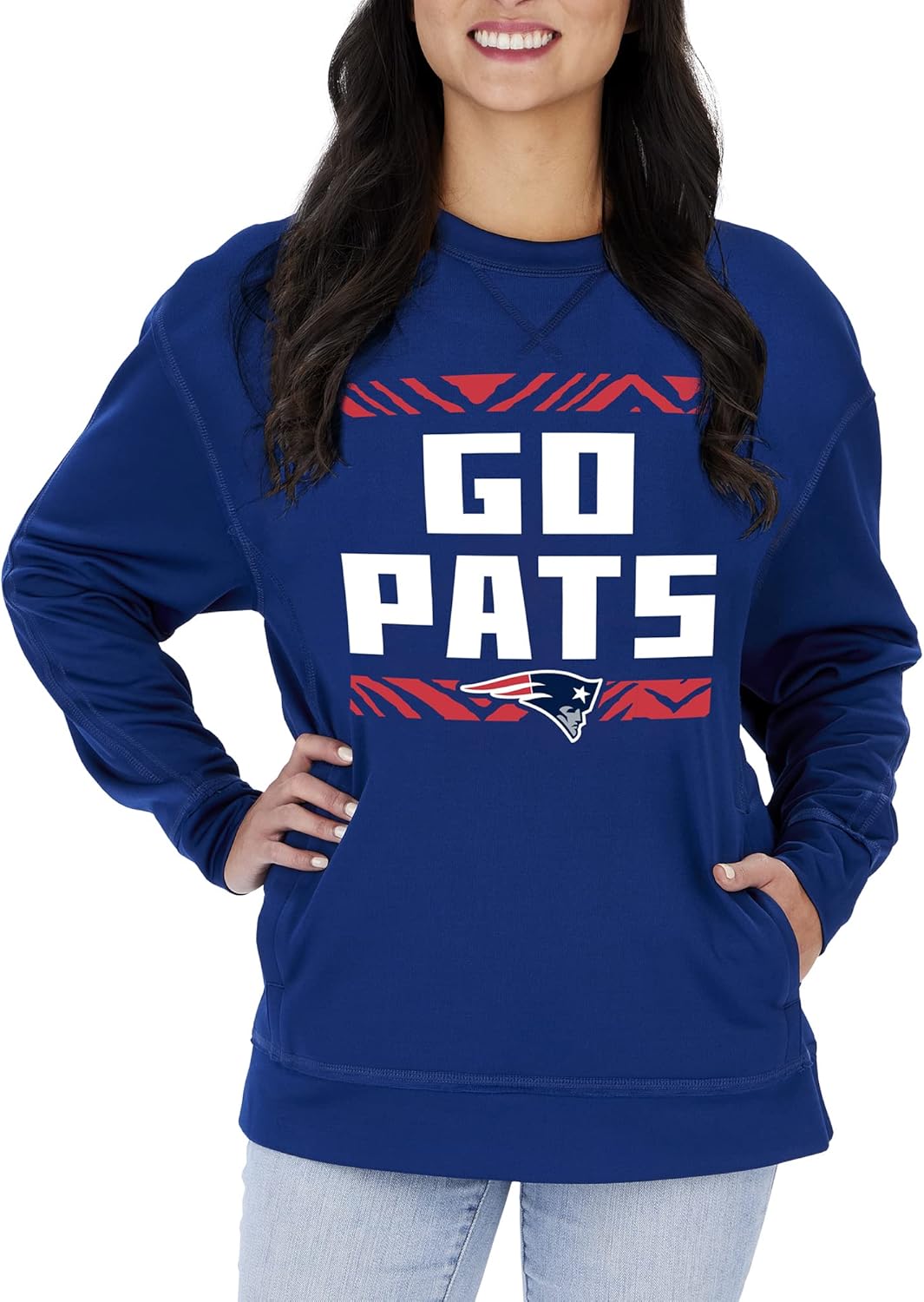 Zubaz Women's NFL Team Color and Slogan Sweatshirt with Pocket