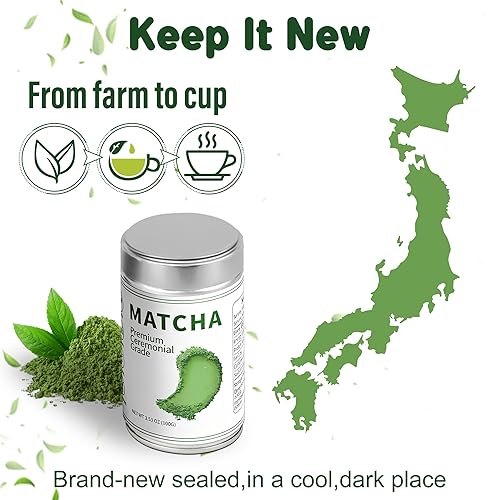 Miniatura 5 de Polvo matcha de grado ceremonial de primera calidad, 100% orgánico té verde japonés de primera cosecha, molido a piedra para lattes y ceremonias de