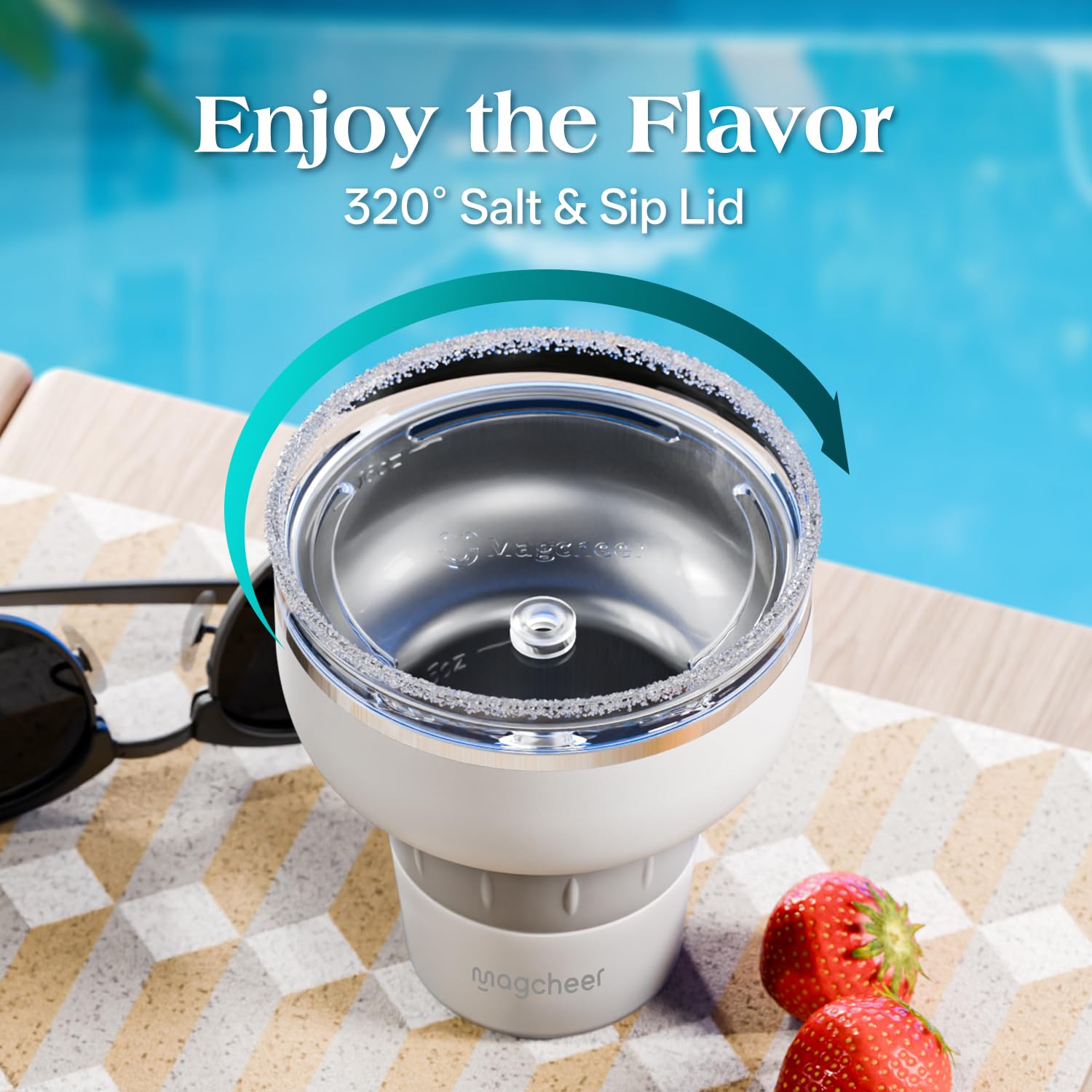 magcheer 500ml Copa Margarita Termica con Tapa y Pajita | Vaso de Cóctel de Acero Inoxidable | Diseño Apilable | Regalo Para Hombre y Mujere | Fiesta de Piscina y Vacaciones (Blanco)