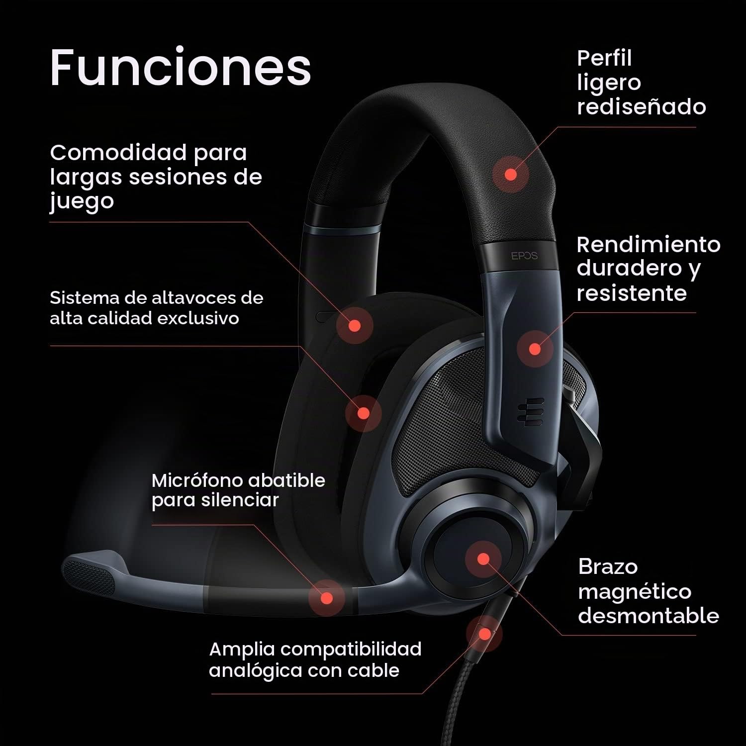 EPOS H6Pro - Auriculares Acústicos Abiertos con Micrófono - Cascos Gaming para PC, Mac, PS4/5, Xbox One/Series X y Nintendo Switch - Auriculares Diadema Ligeros Cómodos (Black)