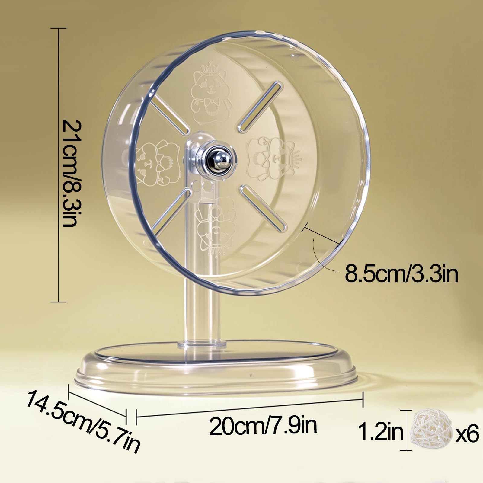 Silent Hamster Exercise Wheel,8.3 Inch Quiet Spinner Hamster Running Wheel,Silent Wheels with Anti-Skid & Adjustable Stand for Gerbils, Mice, or Other Small Pets,Transparent - image 2