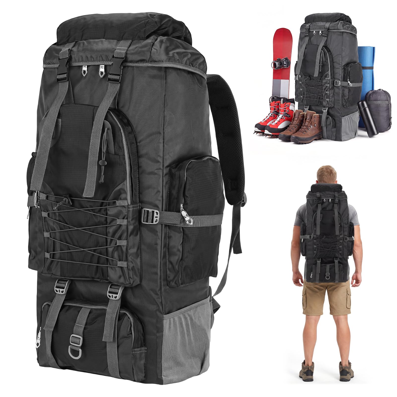 Coikes Hiking Backpack 90L Large Camping Rucksack Foldable Camping Backpack for Men Women Waterproof Hiking Rucksack Daypack Travel Bag for Trekking Mountaineer Climbing Walking Outdoor Sports