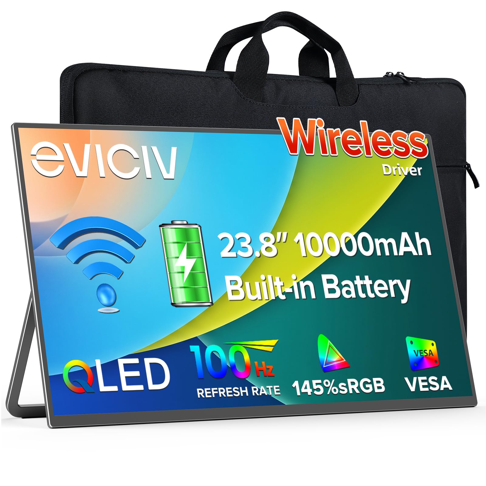 Photo 1 of EVICIV 24-Inch Wireless Portable Monitor, 10000mAh Battery, 100Hz