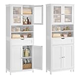 VASAGLE Storage Cabinet, Freestanding Storage Unit with Adjustable Shelves, Drawer, Open Compartments, for Bathroom, Living Room, Kitchen, Cloud White UBBC768WH01S