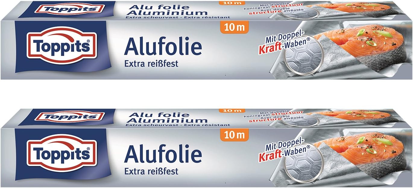 Toppits Folia aluminiowa o podwójnej sile plastra miodu (10 m x 29,5 cm), 2 sztuki w opakowaniu (2 x 10 metrów)