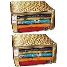 Kuber Industries Saree Cover Set of 2 Pcs Large Size in Golden Satin Wedding Gift